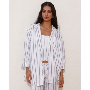 SNDYS Isla Button Down Shirt in Blue Stripe Size M